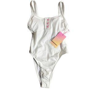 Stoney Clover Lane x Target Women's XXS Ribbed One Piece Swimsuit Henley  White